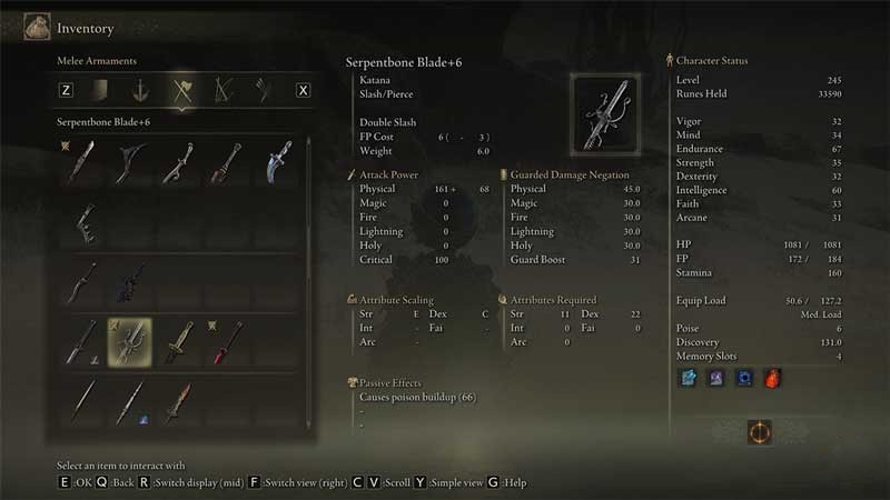 Serpentbone Blade in Elden Ring
