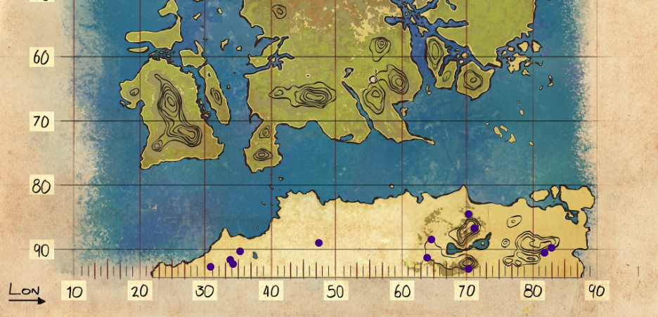 Desert location on Ark Lost Island Map
