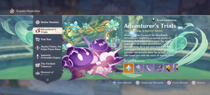 Genshin Impact Adventurer's Trials Day 1